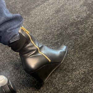 Michael Kors Aileen Vachetta Black leather wedge boot 7.5